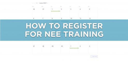 Photo with calendar in background and text that reads How to Register for NEE Training